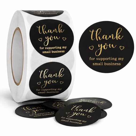 Other - 500ct Thank You Round Stickers, 1 inch, Black/Gold